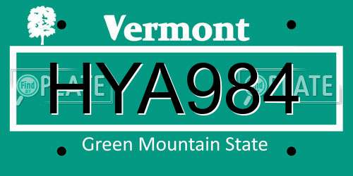 HYA984 Vermont License Plate