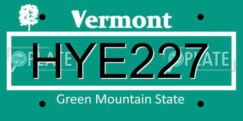 HYE227 Vermont License Plate