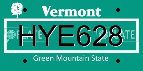 HYE628 Vermont License Plate