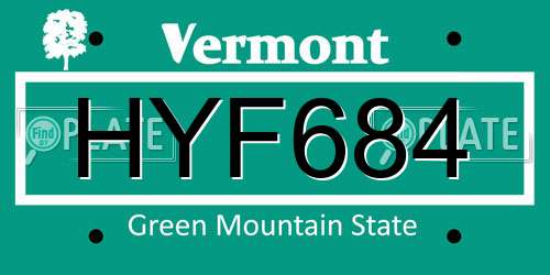 HYF684 Vermont License Plate