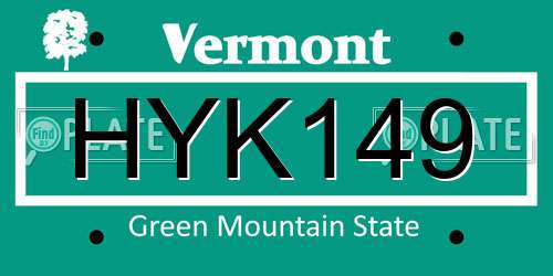 HYK149 Vermont License Plate
