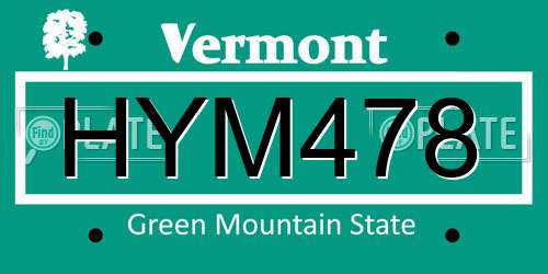 HYM478 Vermont License Plate