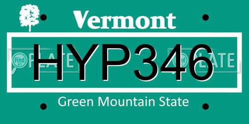 HYP346 Vermont License Plate