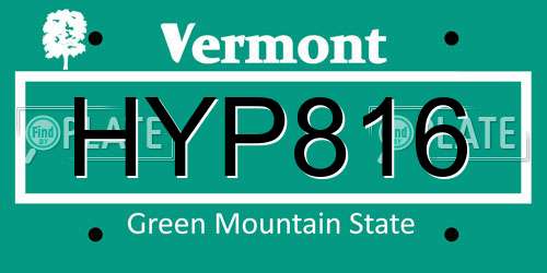HYP816 Vermont License Plate
