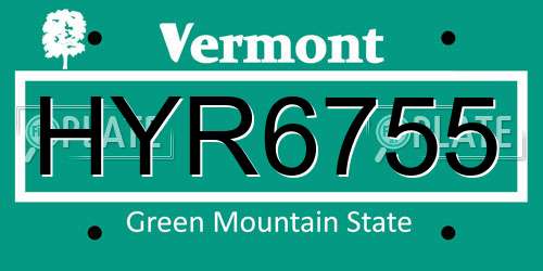 HYR6755 Vermont License Plate