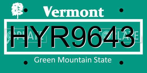 HYR9643 Vermont License Plate