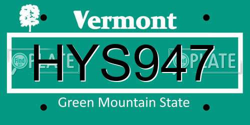 HYS947 Vermont License Plate