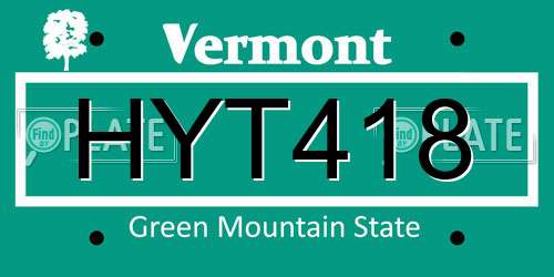 HYT418 Vermont License Plate