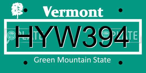 HYW394 Vermont License Plate