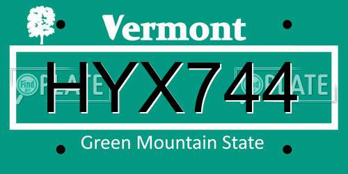 HYX744 Vermont License Plate