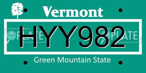 HYY982 Vermont License Plate