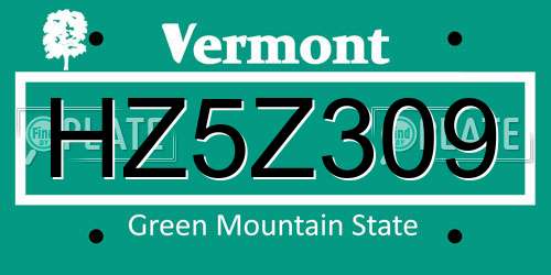 HZ5Z309 Vermont License Plate