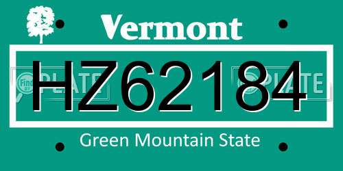 HZ62184 Vermont License Plate