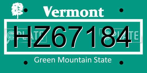 HZ67184 Vermont License Plate