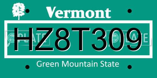 HZ8T309 Vermont License Plate