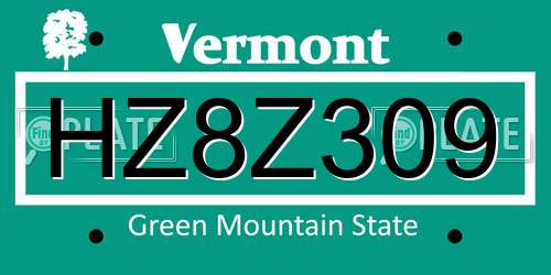 HZ8Z309 Vermont License Plate