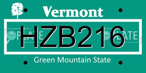 HZB216 Vermont License Plate