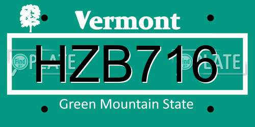 HZB716 Vermont License Plate