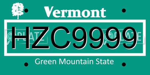 HZC9999 Vermont License Plate