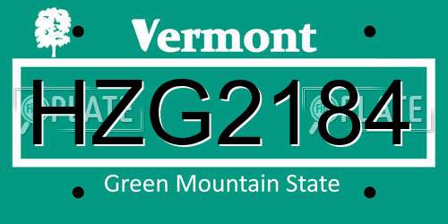 HZG2184 Vermont License Plate