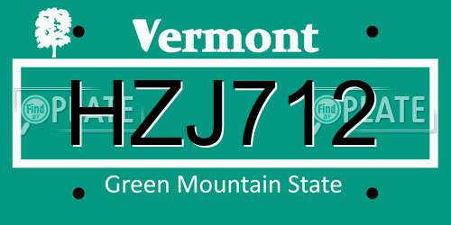 HZJ712 Vermont License Plate