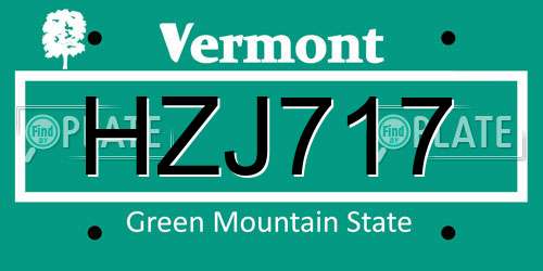 HZJ717 Vermont License Plate
