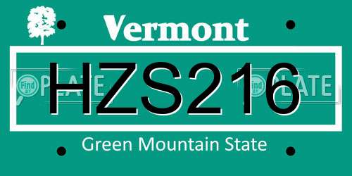 HZS216 Vermont License Plate