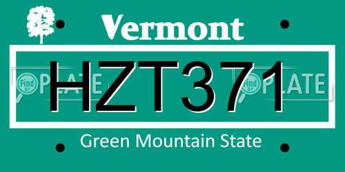 HZT371 Vermont License Plate