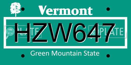 HZW647 Vermont License Plate