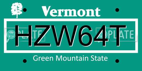 HZW64T Vermont License Plate