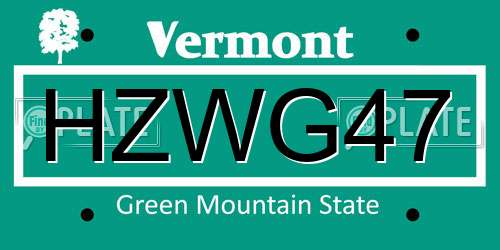 HZWG47 Vermont License Plate
