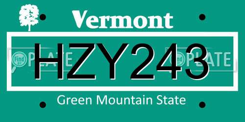 HZY243 Vermont License Plate
