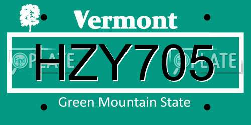 HZY705 Vermont License Plate