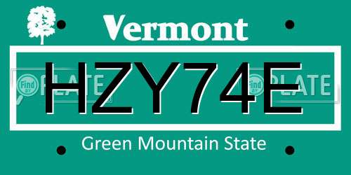 HZY74E Vermont License Plate