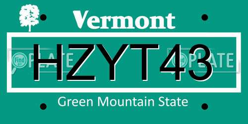 HZYT43 Vermont License Plate