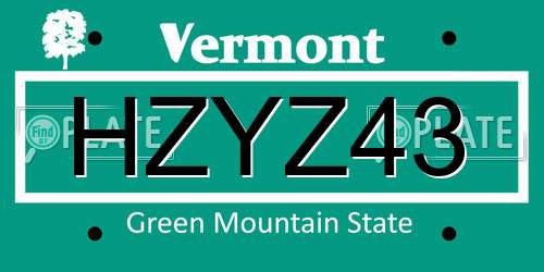 HZYZ43 Vermont License Plate