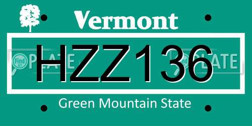 HZZ136 Vermont License Plate