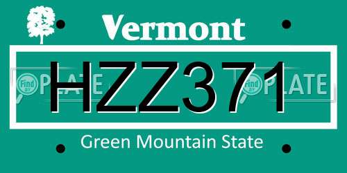 HZZ371 Vermont License Plate