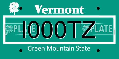 I000TZ Vermont License Plate