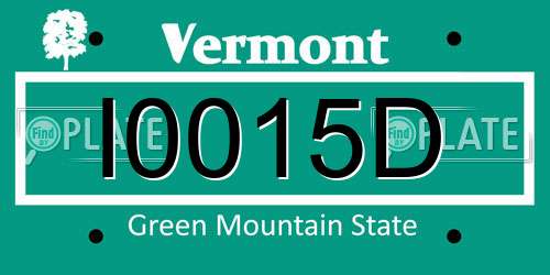 I0015D Vermont License Plate