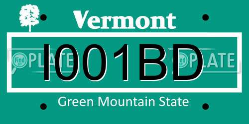I001BD Vermont License Plate