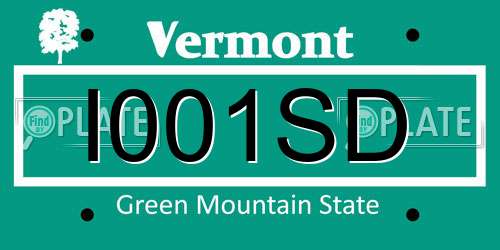 I001SD Vermont License Plate