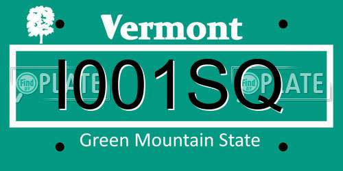 I001SQ Vermont License Plate