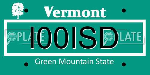 I00ISD Vermont License Plate