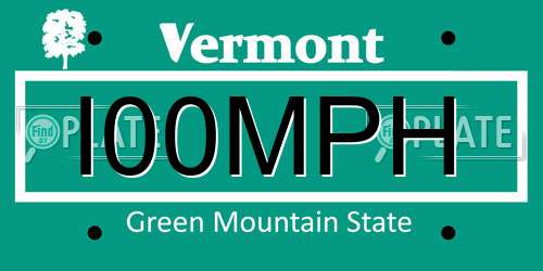 I00MPH Vermont License Plate