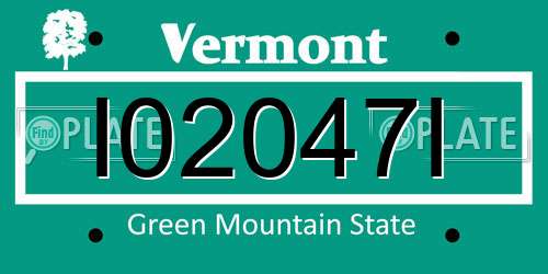 I02047I Vermont License Plate