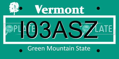 I03ASZ Vermont License Plate