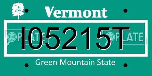I05215T Vermont License Plate