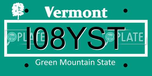 I08YST Vermont License Plate