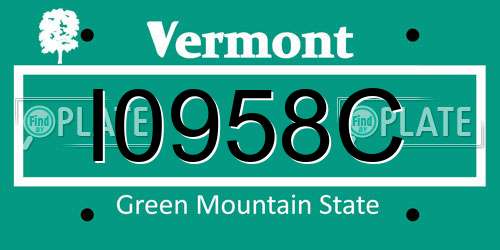 I0958C Vermont License Plate